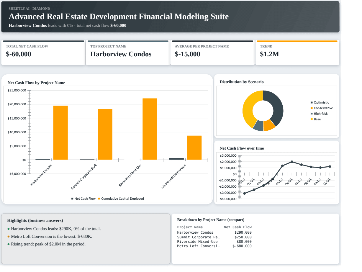 Preview of the Advanced Real Estate Development Financial Modeling Suite template