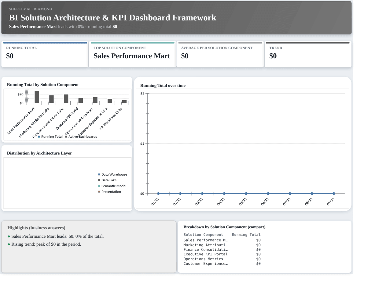 Preview of the BI Solution Architecture & KPI Dashboard Framework template