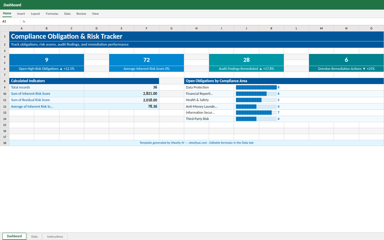 Preview of the Compliance Obligation & Risk Tracker — free Excel template template