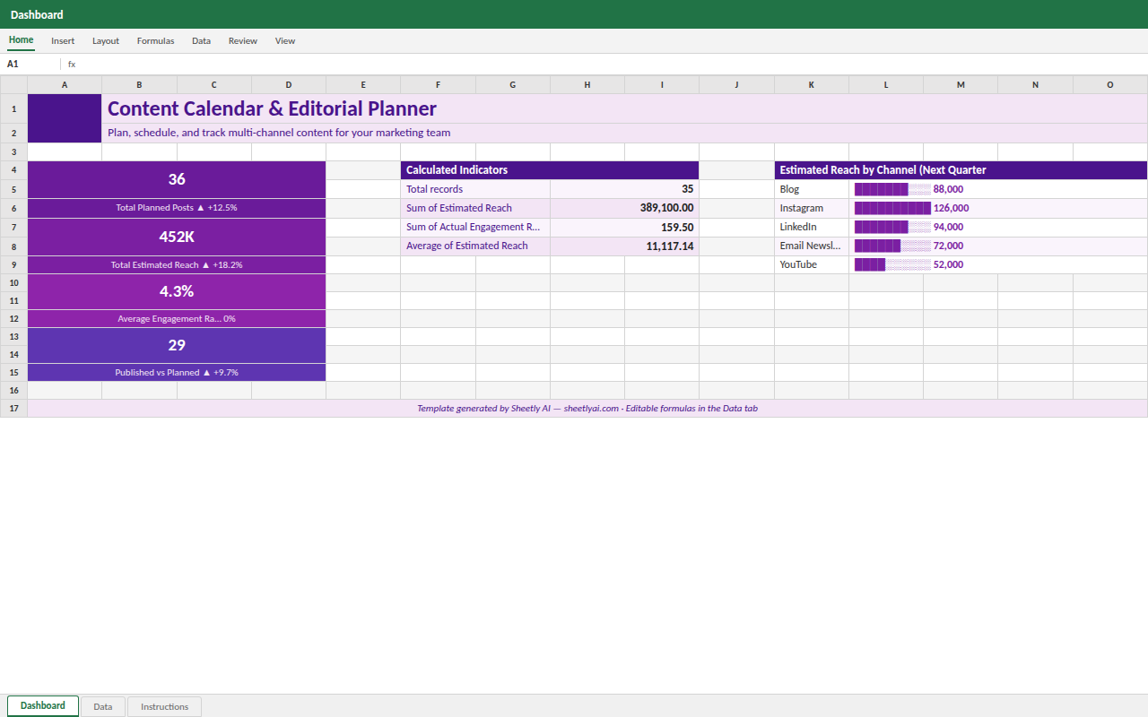 Preview of the Content Calendar & Editorial Planner — free Excel template template