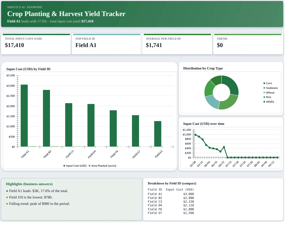 Preview of the Crop Planting & Harvest Yield Tracker — free Excel template template