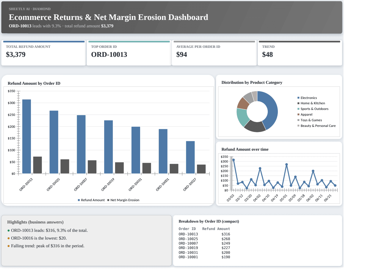 Preview of the Ecommerce Returns & Net Margin Erosion Dashboard — Excel spreadsheet template to download template