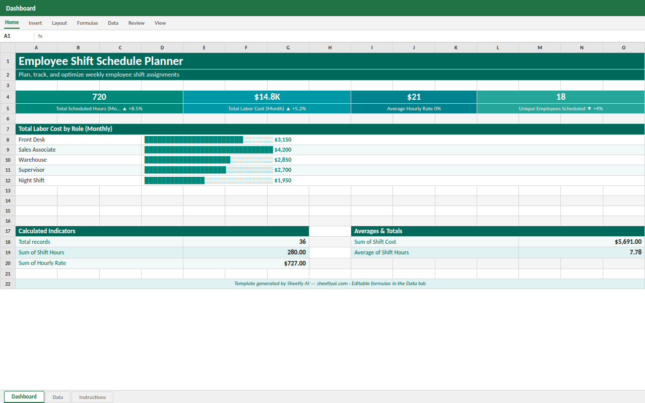 Preview of the Employee Shift Schedule Planner — free Excel template template