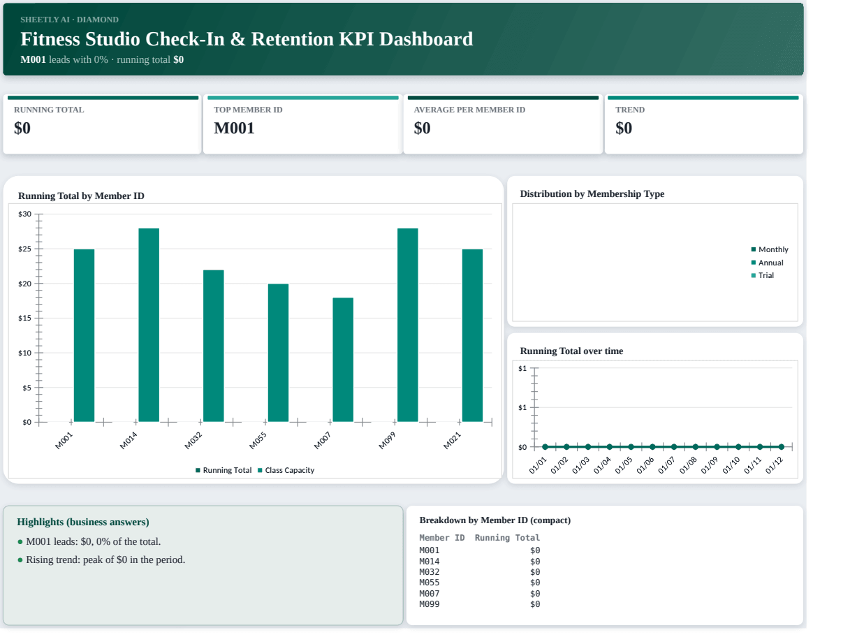 Preview of the Fitness Studio Check-In & Retention KPI Dashboard template
