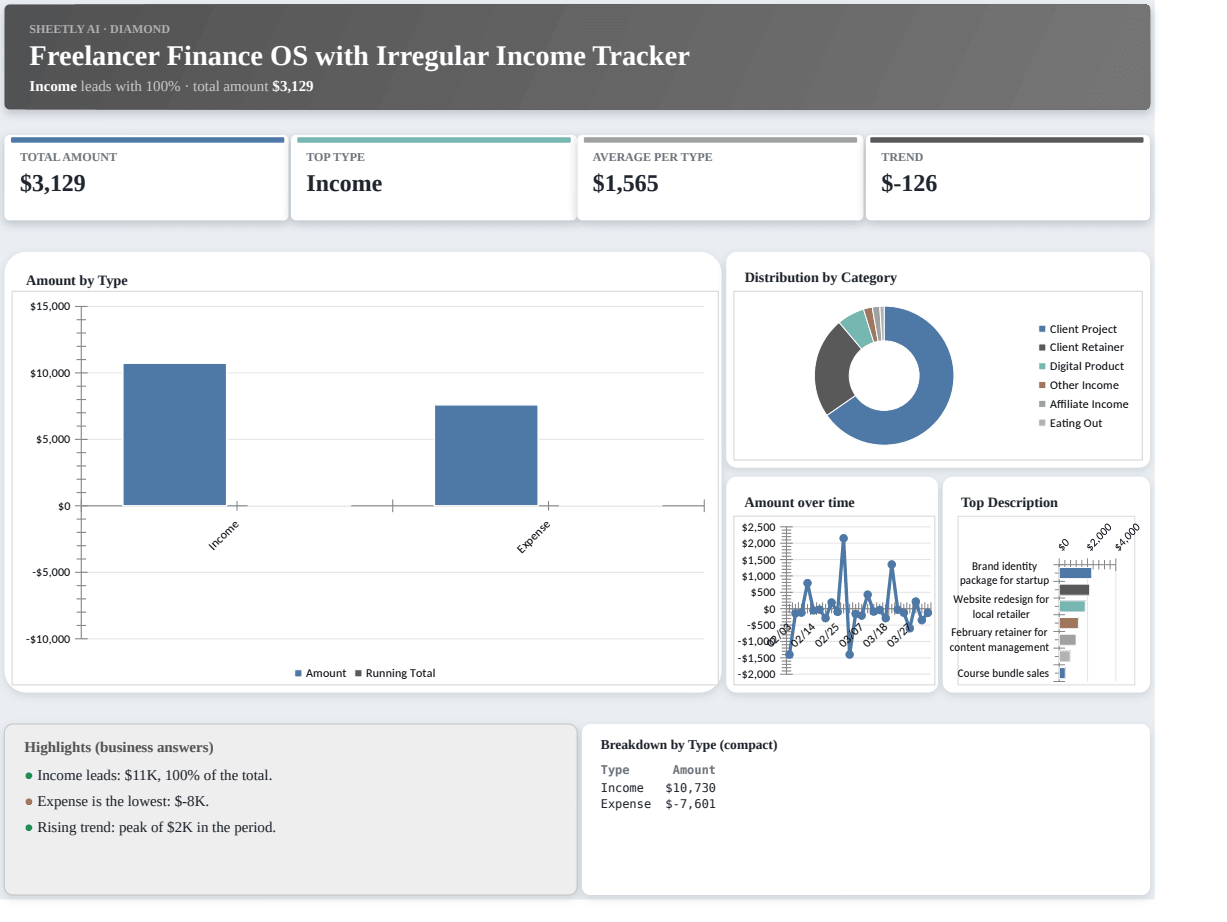 Preview of the Freelancer Finance OS with Irregular Income Tracker template