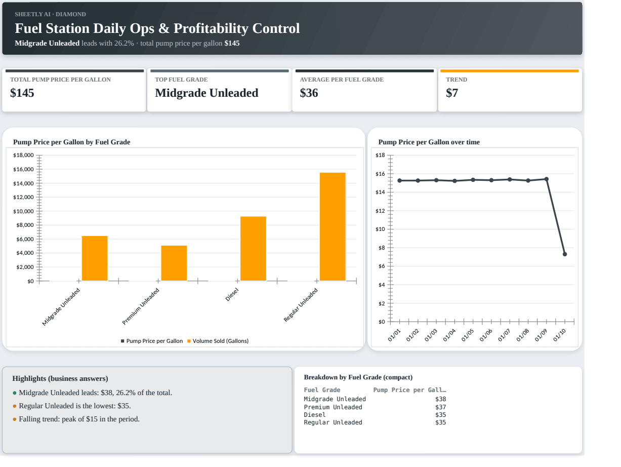 Preview of the Fuel Station Daily Ops & Profitability Control — free Excel template template
