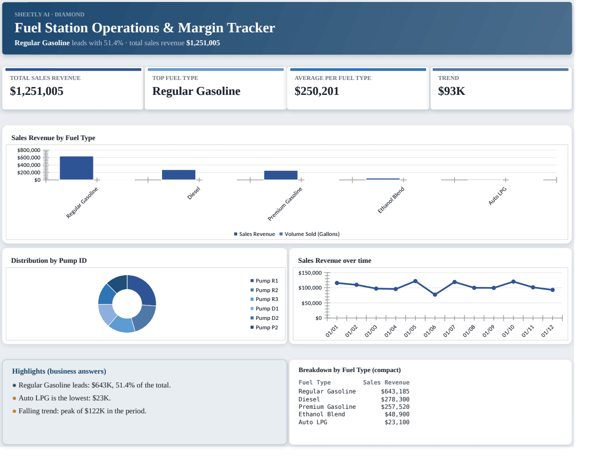 Preview of the Fuel Station Operations & Margin Tracker — free Excel template template