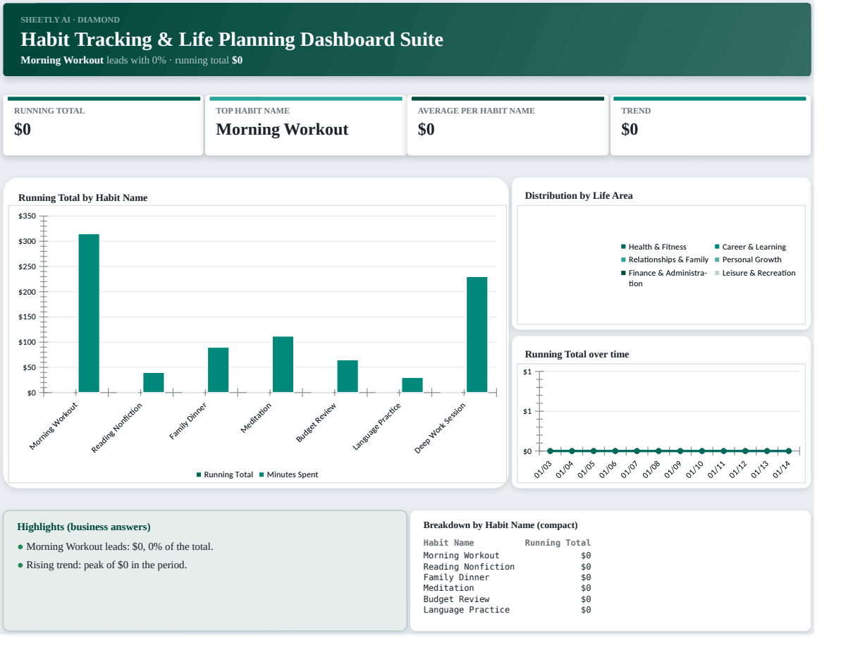Preview of the Habit Tracking & Life Planning Dashboard Suite template