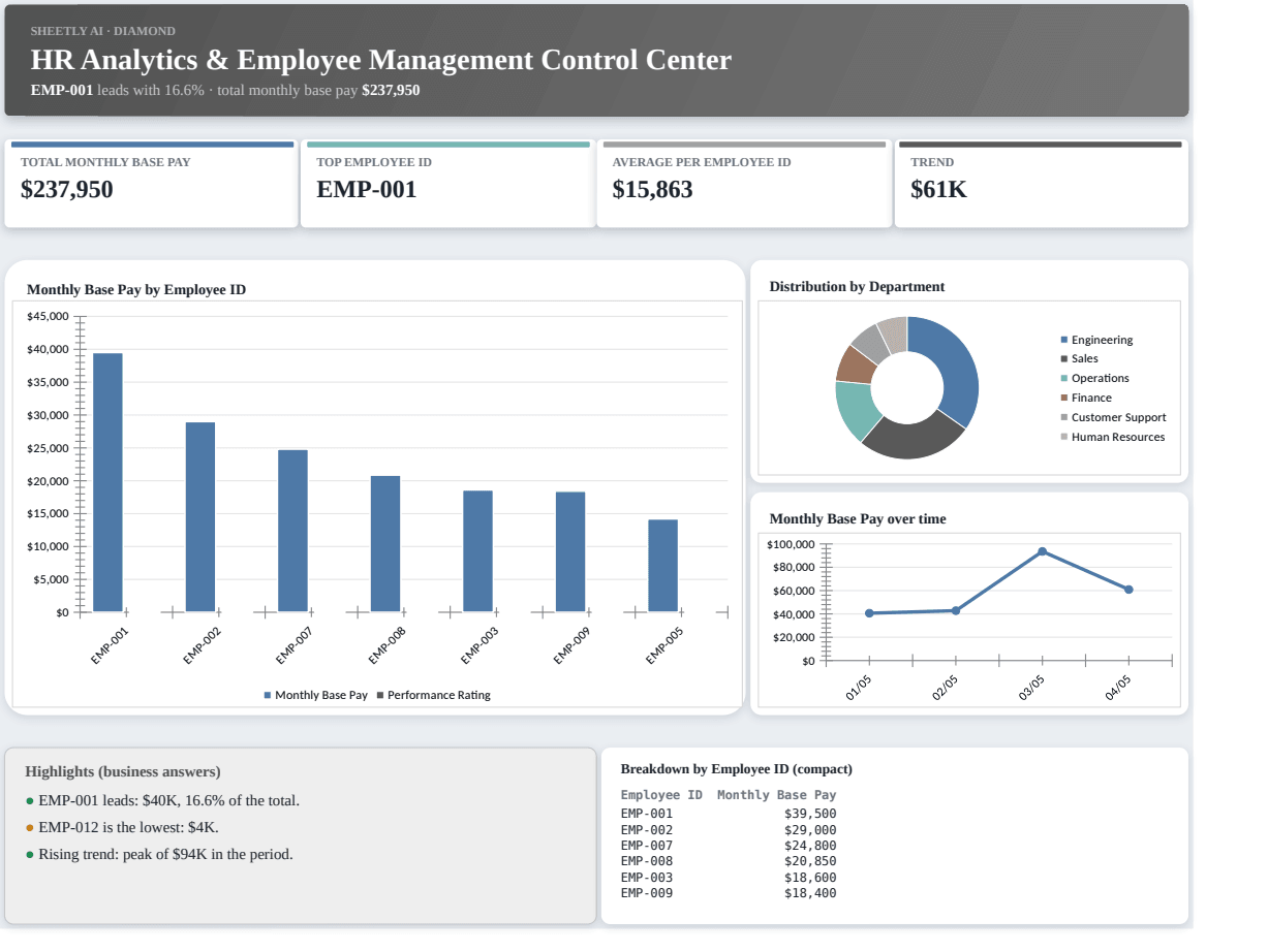 Preview of the HR Analytics & Employee Management Control Center template