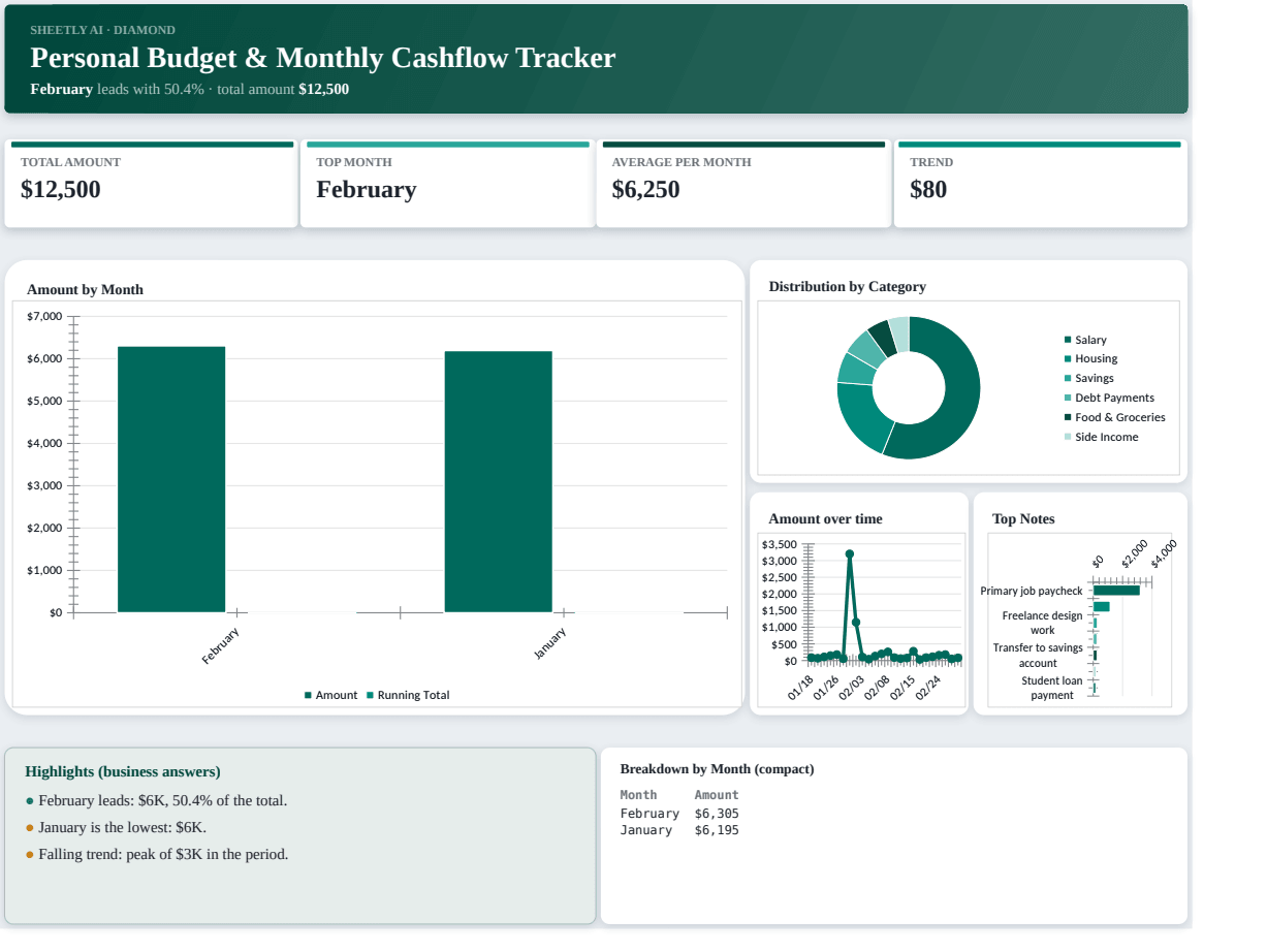 Preview of the Personal Budget & Monthly Cashflow Tracker — Excel spreadsheet template to download template
