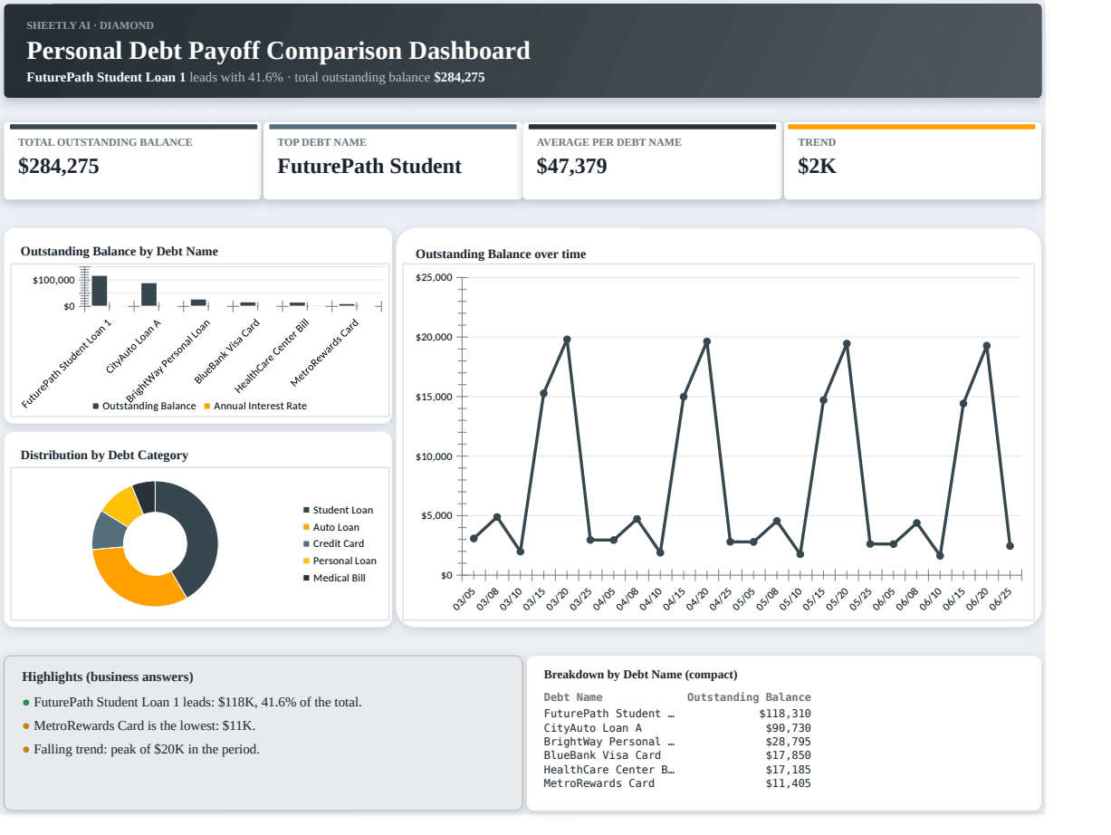 Preview of the Personal Debt Payoff Comparison Dashboard template