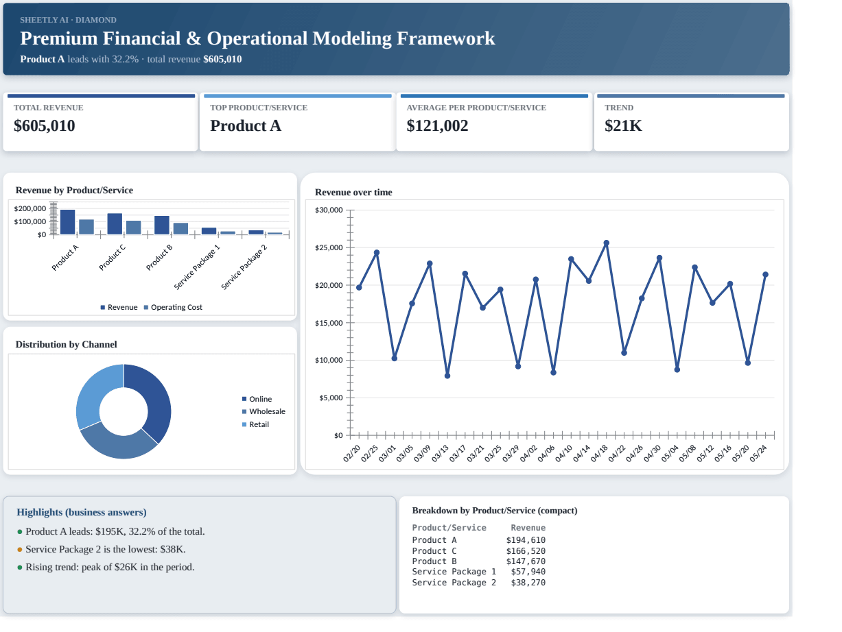 Preview of the Premium Financial & Operational Modeling Framework — Excel template with real formulas template