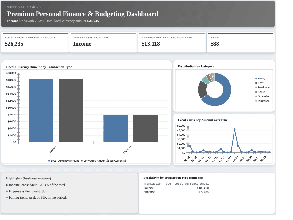 Preview of the Premium Personal Finance & Budgeting Dashboard template