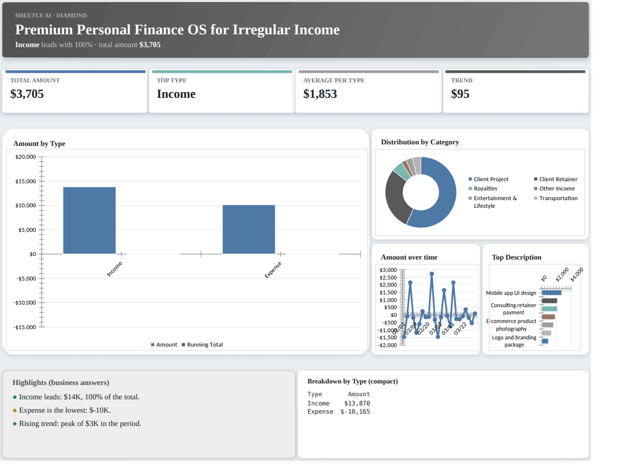 Preview of the Premium Personal Finance OS for Irregular Income template