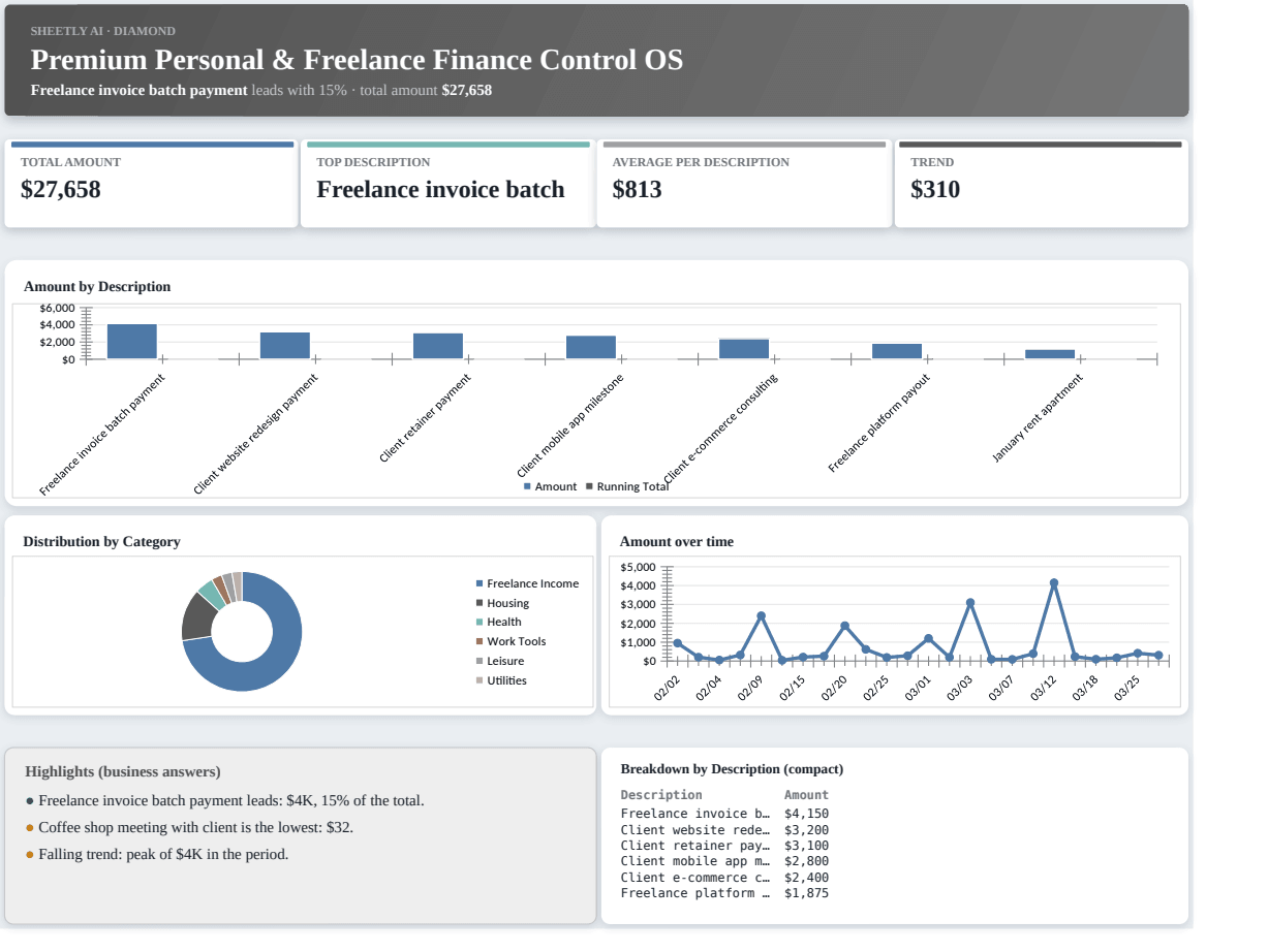 Preview of the Premium Personal & Freelance Finance Control OS template
