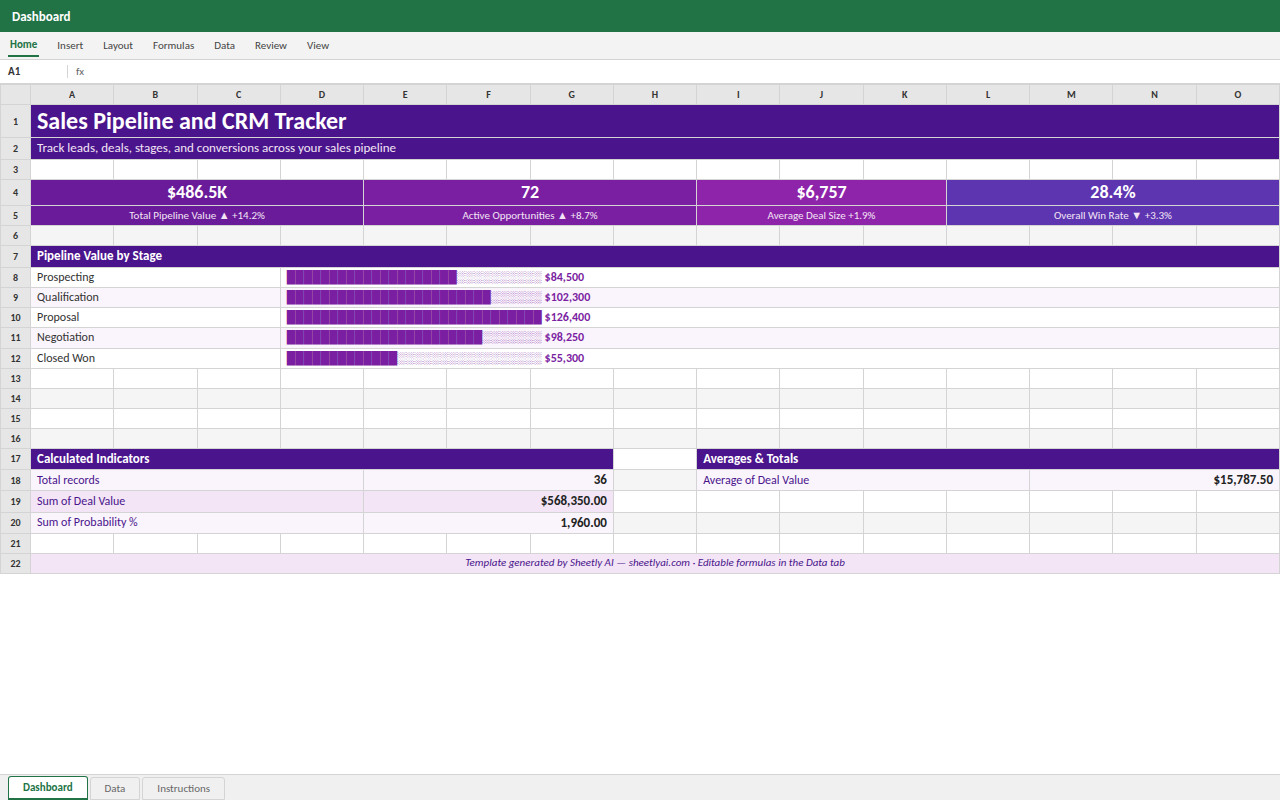 Preview of the Sales Pipeline and CRM Tracker — free Excel template template