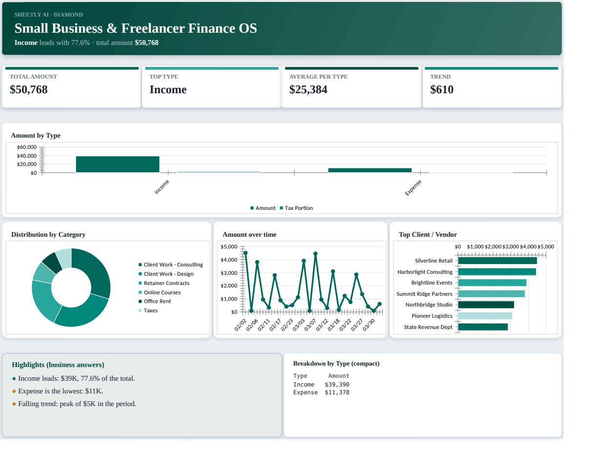 Preview of the Small Business & Freelancer Finance OS — free Excel template template