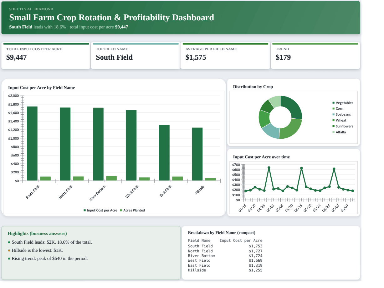Preview of the Small Farm Crop Rotation & Profitability Dashboard — free Excel template template