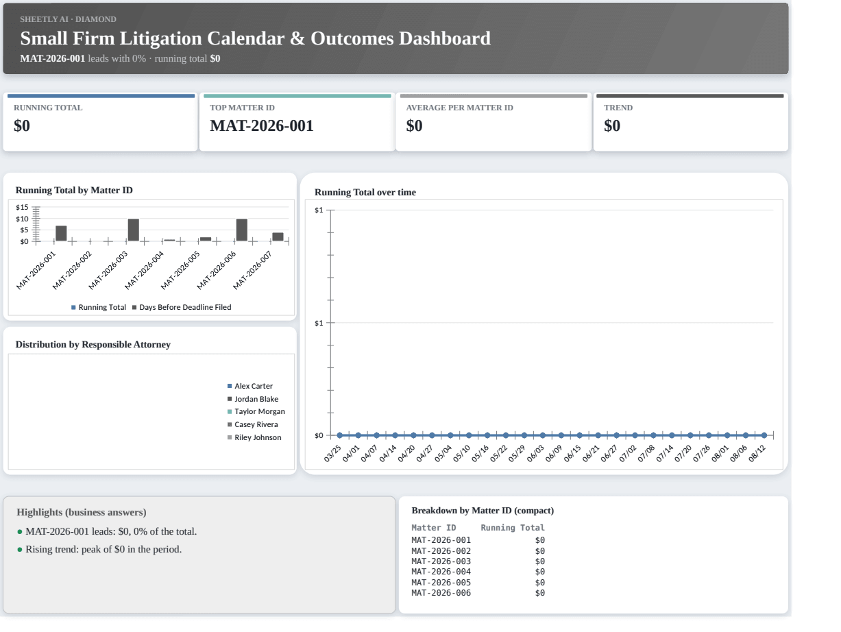 Preview of the Small Firm Litigation Calendar & Outcomes Dashboard template