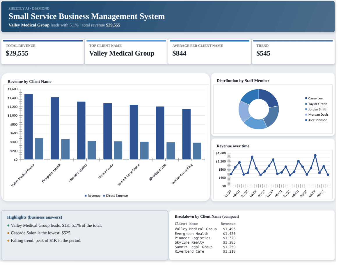 Preview of the Small Service Business Management System template