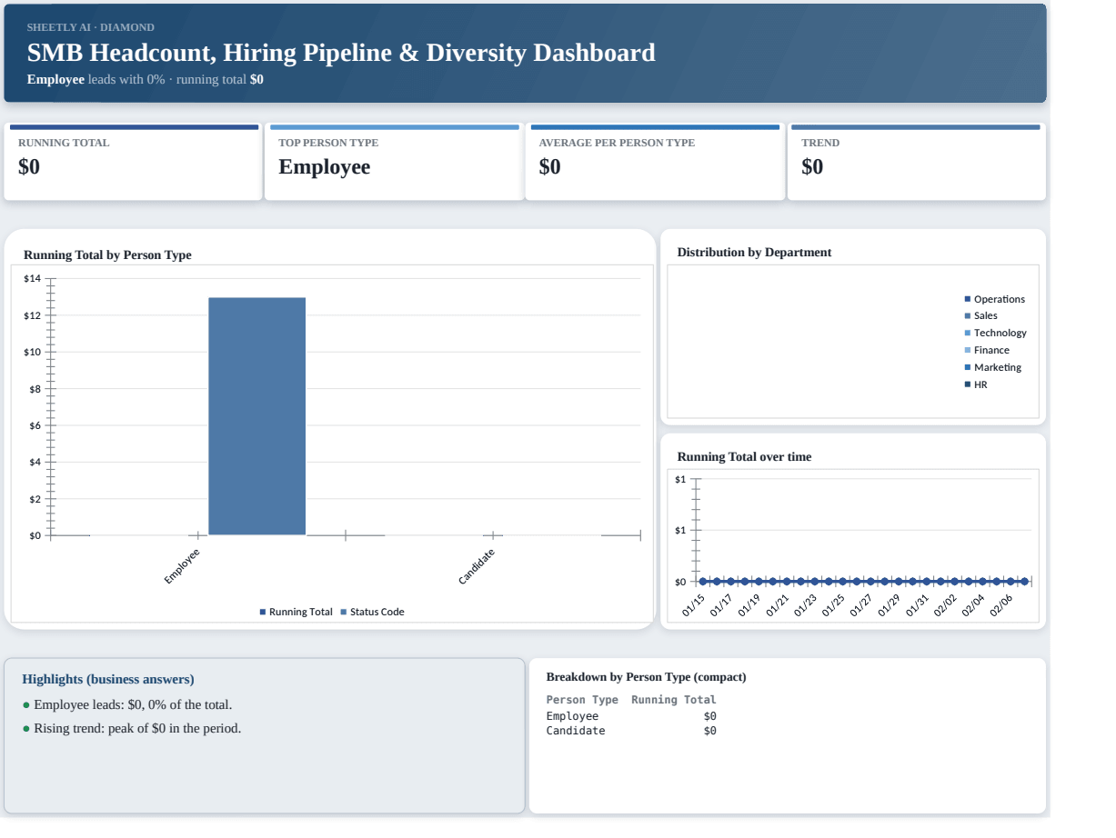Preview of the SMB Headcount, Hiring Pipeline & Diversity Dashboard — Excel spreadsheet template to download template