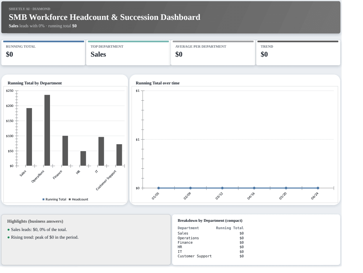 Preview of the SMB Workforce Headcount & Succession Dashboard — Excel spreadsheet template to download template